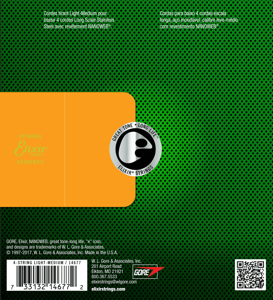 Elixir Nanoweb Stainless Steel Basstrenge (Medium, 4c, 45-105)