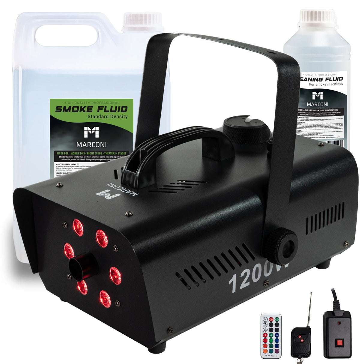 Marconi 1200W 6 LED Røgmaskine Bundle