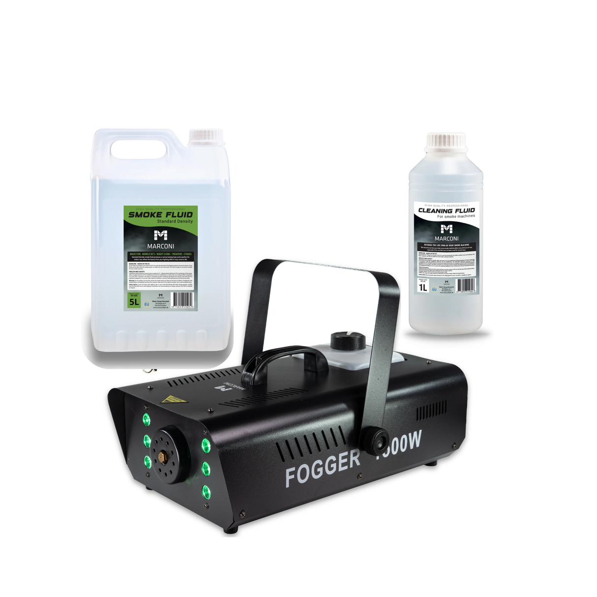 Marconi 1500W 6 LED Røgmaskine Bundle