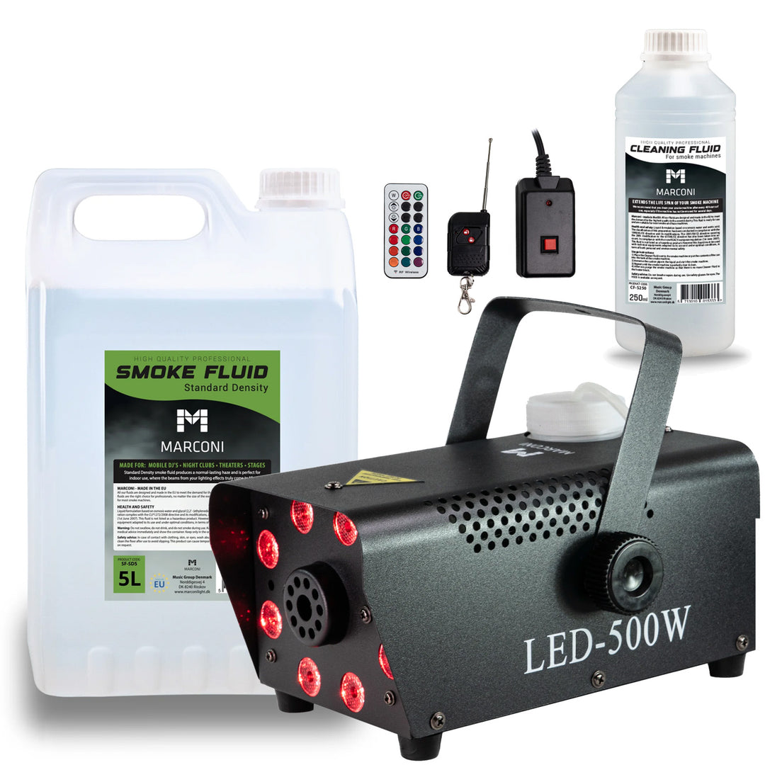 Marconi Full RGB Røgmaskine (500 W, Sort) Bundle