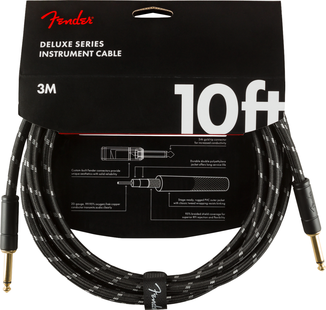 Fender Deluxe Guitar Kabel (Black Tweed, 3m)