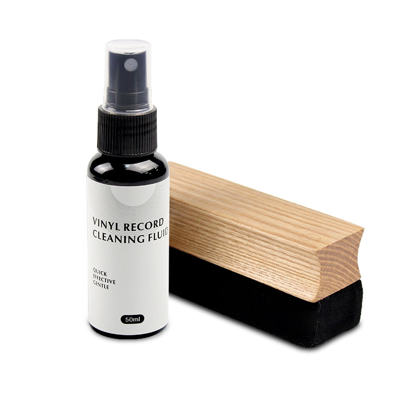 Rensesæt til Vinyl plader med børste i asketræ