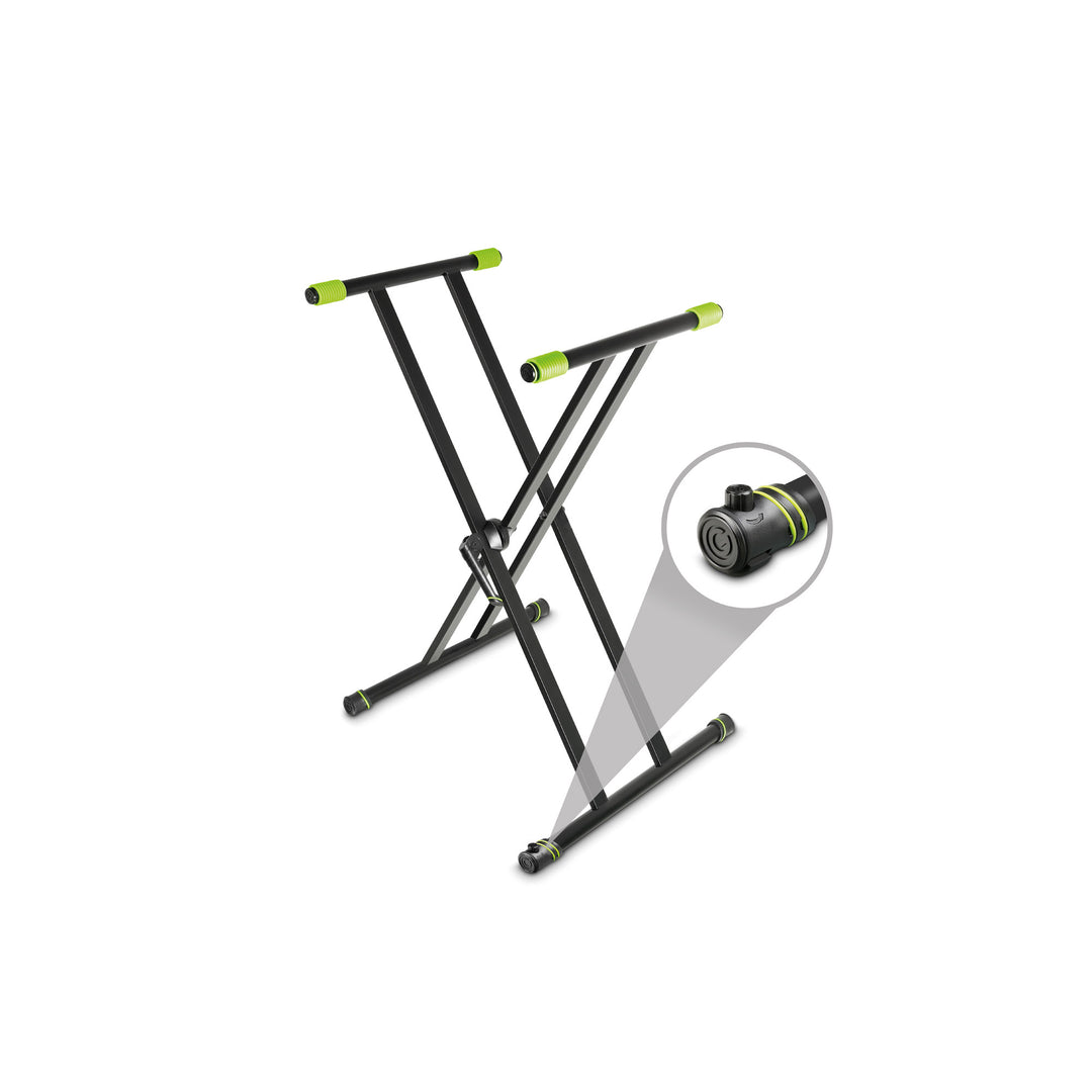 Gravity KSX 2 RD SÆT 1 - X-formet keyboardstativ med dobbeltstøtte og støttebord, sæt 1