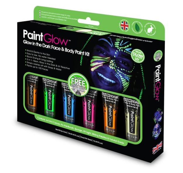 Glow in Dark UV ansigts- og kropsmaling sæt