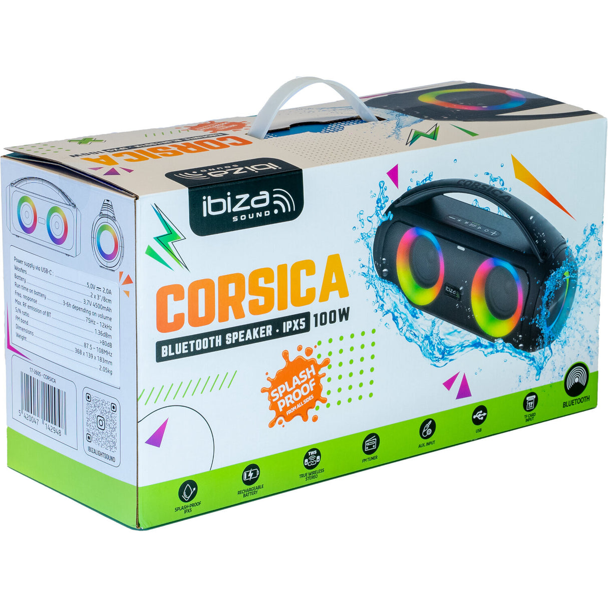 Ibiza CORSICA Boombox Bluetooth Højttaler