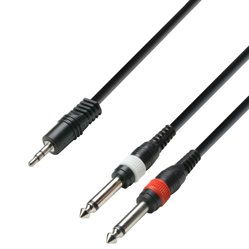 Adapter Kabel 3,5mm Jack Stereo til 2 x 6.3 mm Jack mono