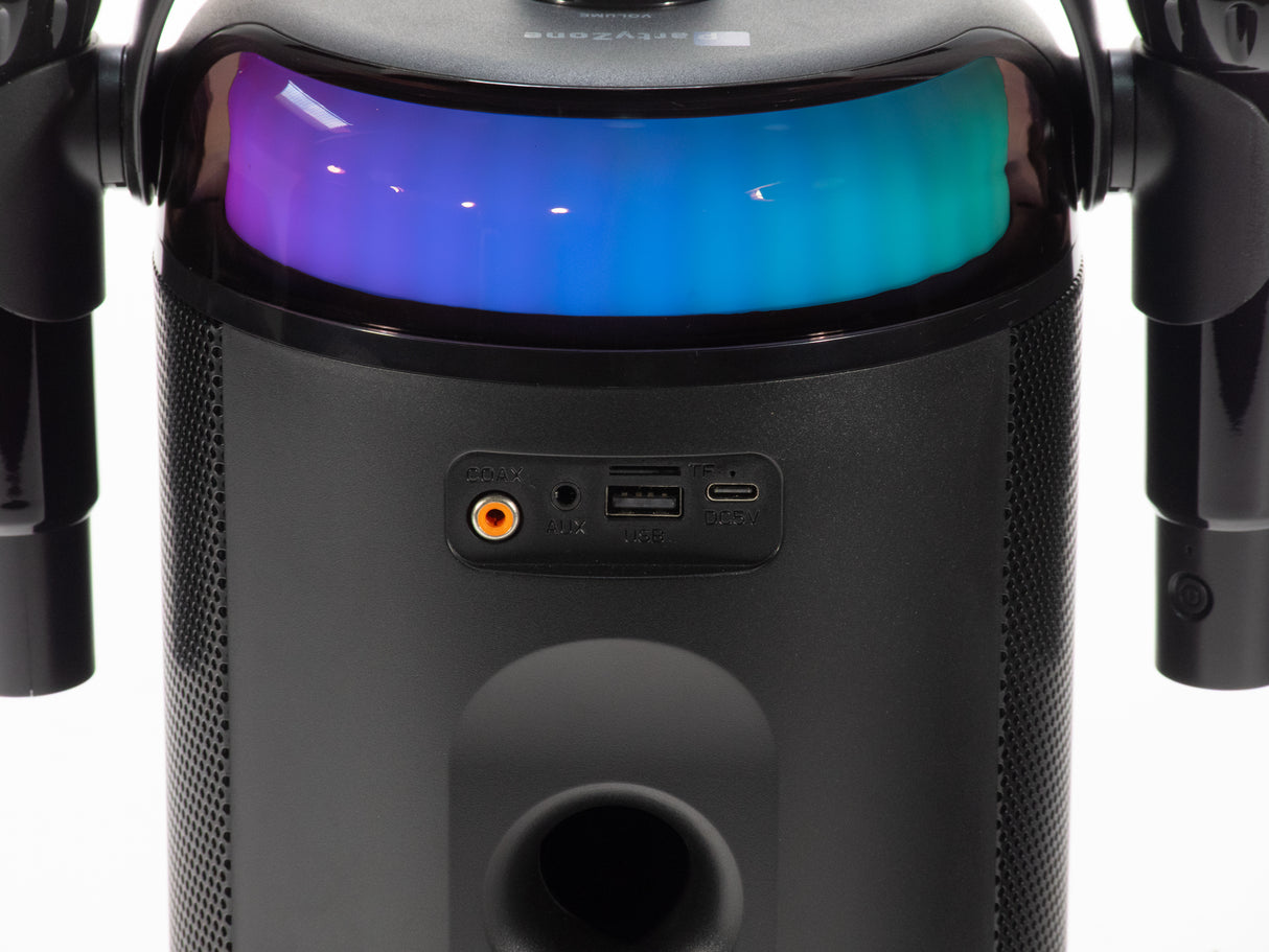 PartyZone Karaoke Sæt m. 2 Mikrofoner (Sort) & LED PAR-ASTRO 2-i-1 Diskolys