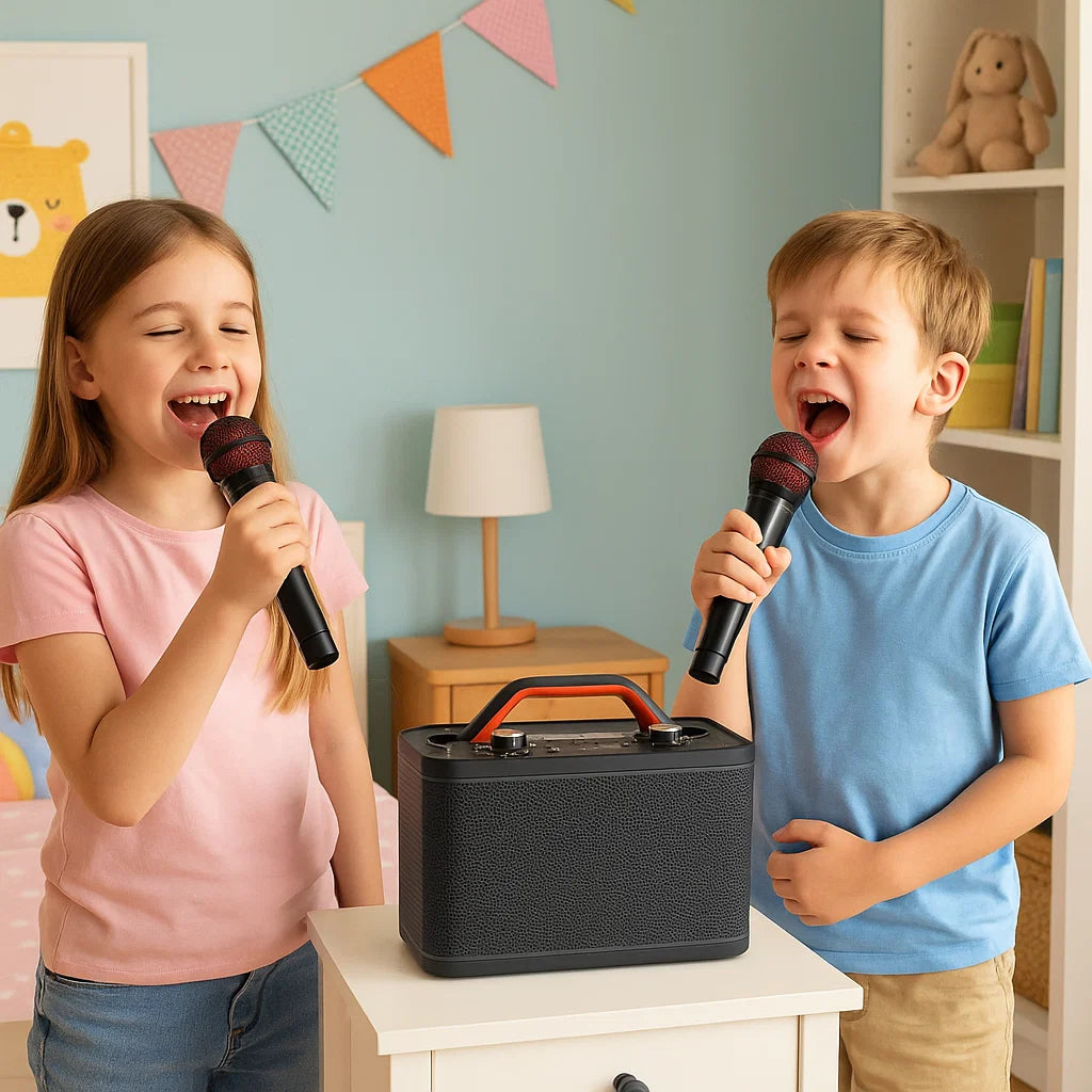 PartyZone Karaoke Højttaler m. 2 Mikrofoner (Sort)