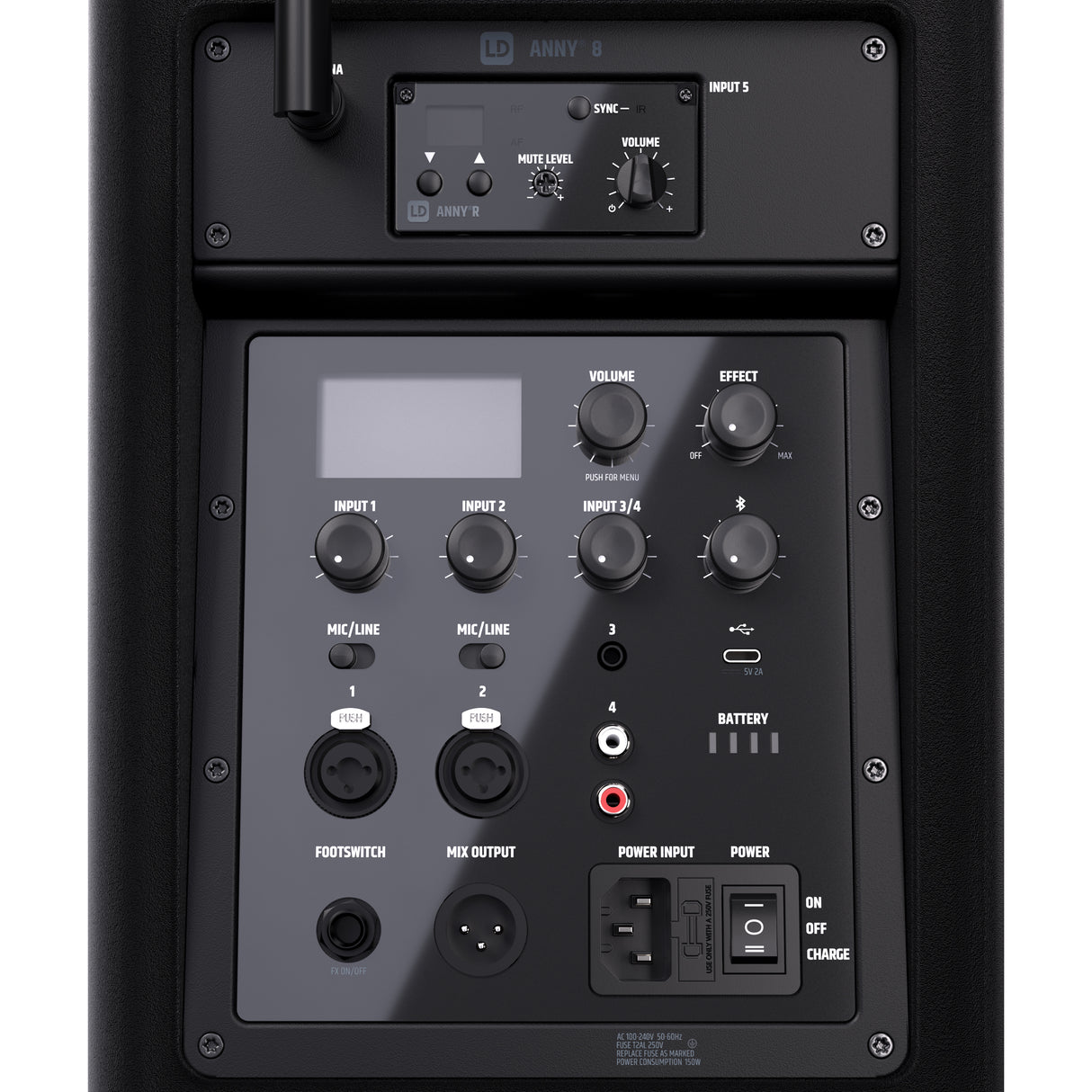 LD Systems ANNY® 8 BPH B5 - Bærbar batteridrevet Bluetooth® PA-højttaler med mixer og 1x headset-mikrofon (inkl. bodypack), Stage Black