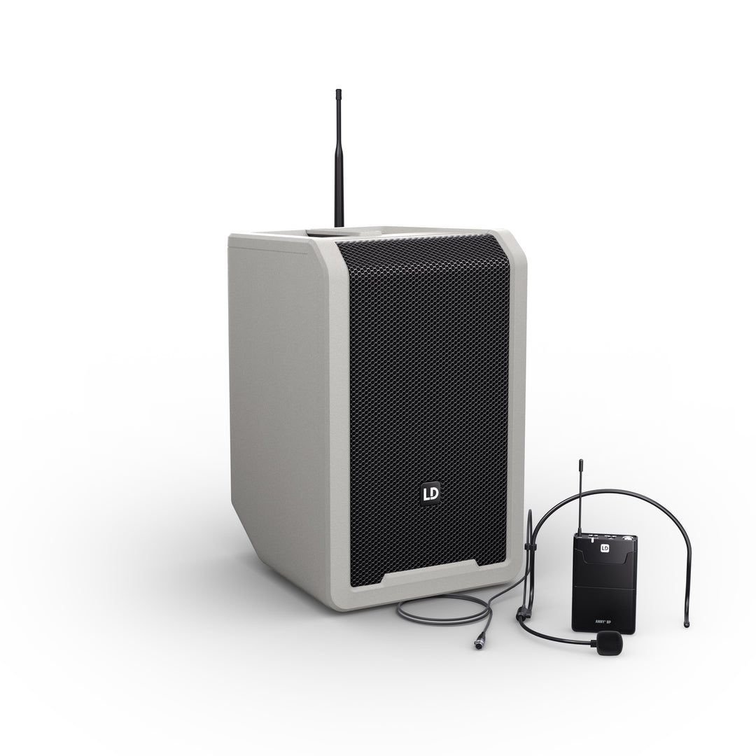 LD Systems ANNY® 8 BPH B6 G - Bærbar batteridrevet Bluetooth® PA-højttaler med mixer og 1x headsetmikrofon (inkl. bodypack), Urban Grey