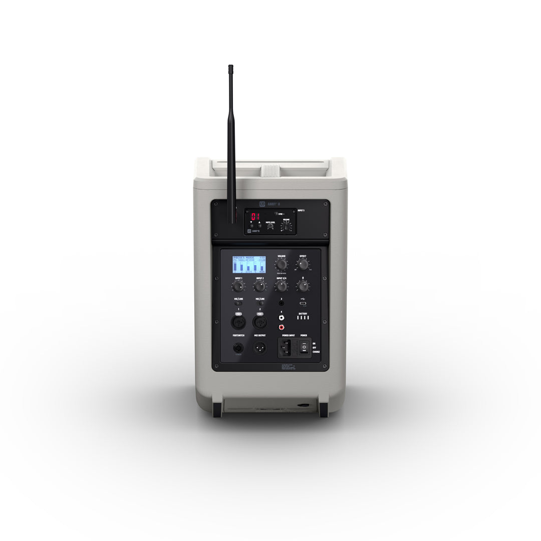 LD Systems ANNY® 8 BPH B6 G - Bærbar batteridrevet Bluetooth® PA-højttaler med mixer og 1x headsetmikrofon (inkl. bodypack), Urban Grey