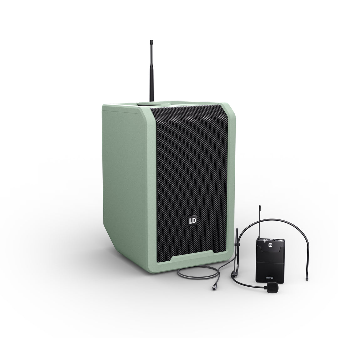 LD Systems ANNY® 8 BPH B8 GN - Bærbar batteridrevet Bluetooth® PA-højttaler med mixer og 1x headset-mikrofon (inkl. bodypack), Adventure Green