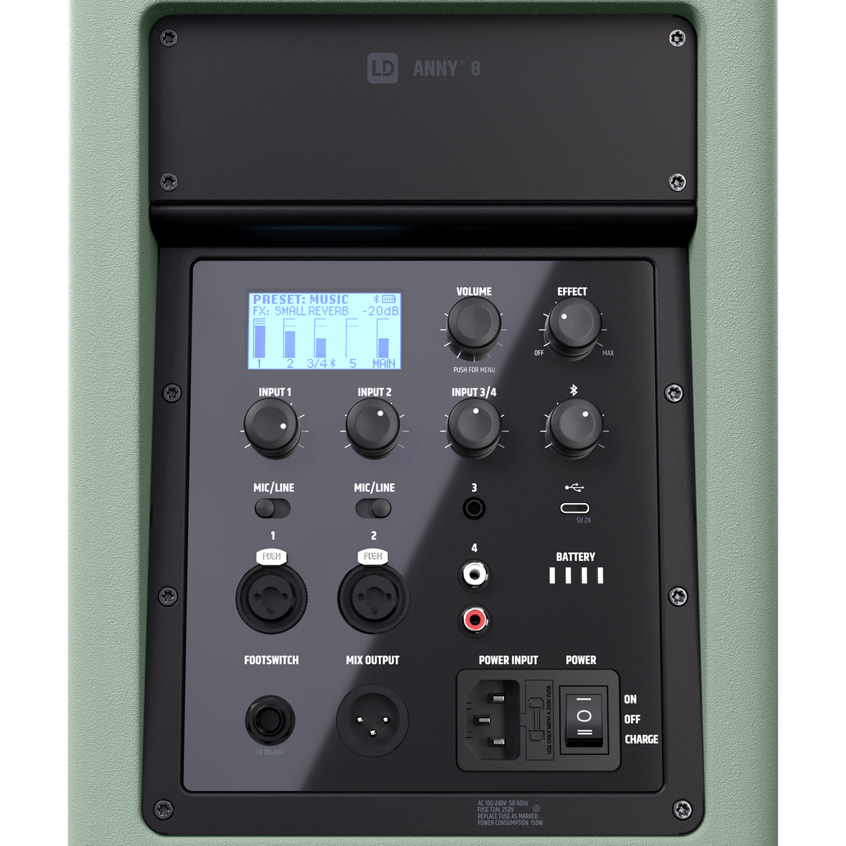 LD Systems ANNY® 8 GN - Bærbar batteridrevet Bluetooth® PA-højttaler med mixer, Adventure Green