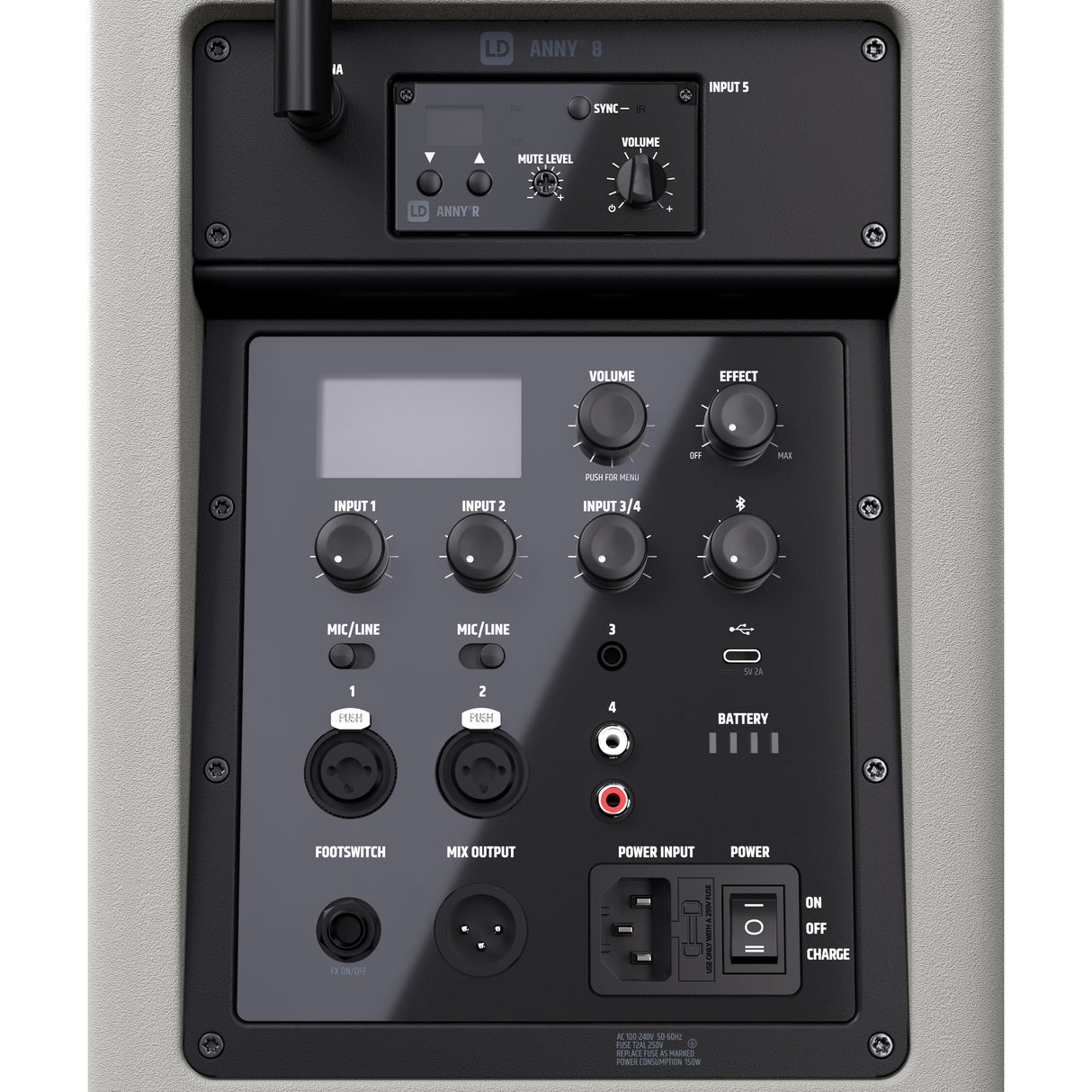 LD Systems ANNY® 8 HHD B5 G - Bærbar batteridrevet Bluetooth® PA-højttaler med mixer og 1x trådløs håndholdt mikrofon, Urban Grey