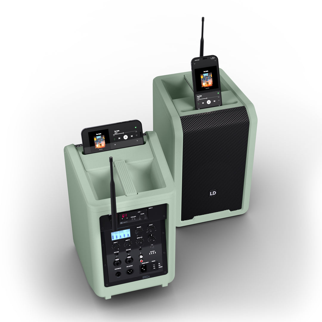 LD Systems ANNY® 8 HHD B6 GN - Bærbar batteridrevet Bluetooth® PA-højttaler med mixer og 1x trådløs håndholdt mikrofon, Adventure Green