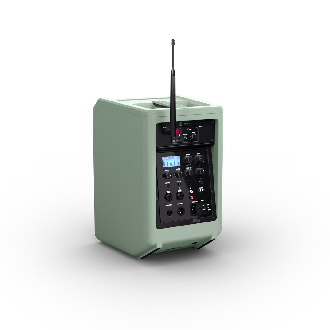 LD Systems ANNY® 8 HHD B6 GN - Bærbar batteridrevet Bluetooth® PA-højttaler med mixer og 1x trådløs håndholdt mikrofon, Adventure Green