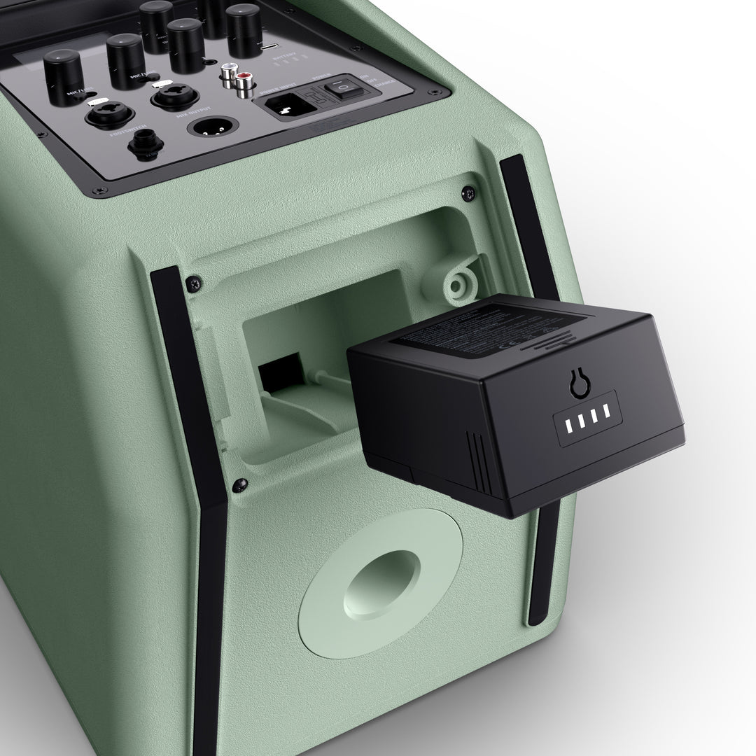 LD Systems ANNY® 8 HHD B8 GN - Bærbar batteridrevet Bluetooth® PA-højttaler med mixer og 1x trådløs håndholdt mikrofon, Adventure Green