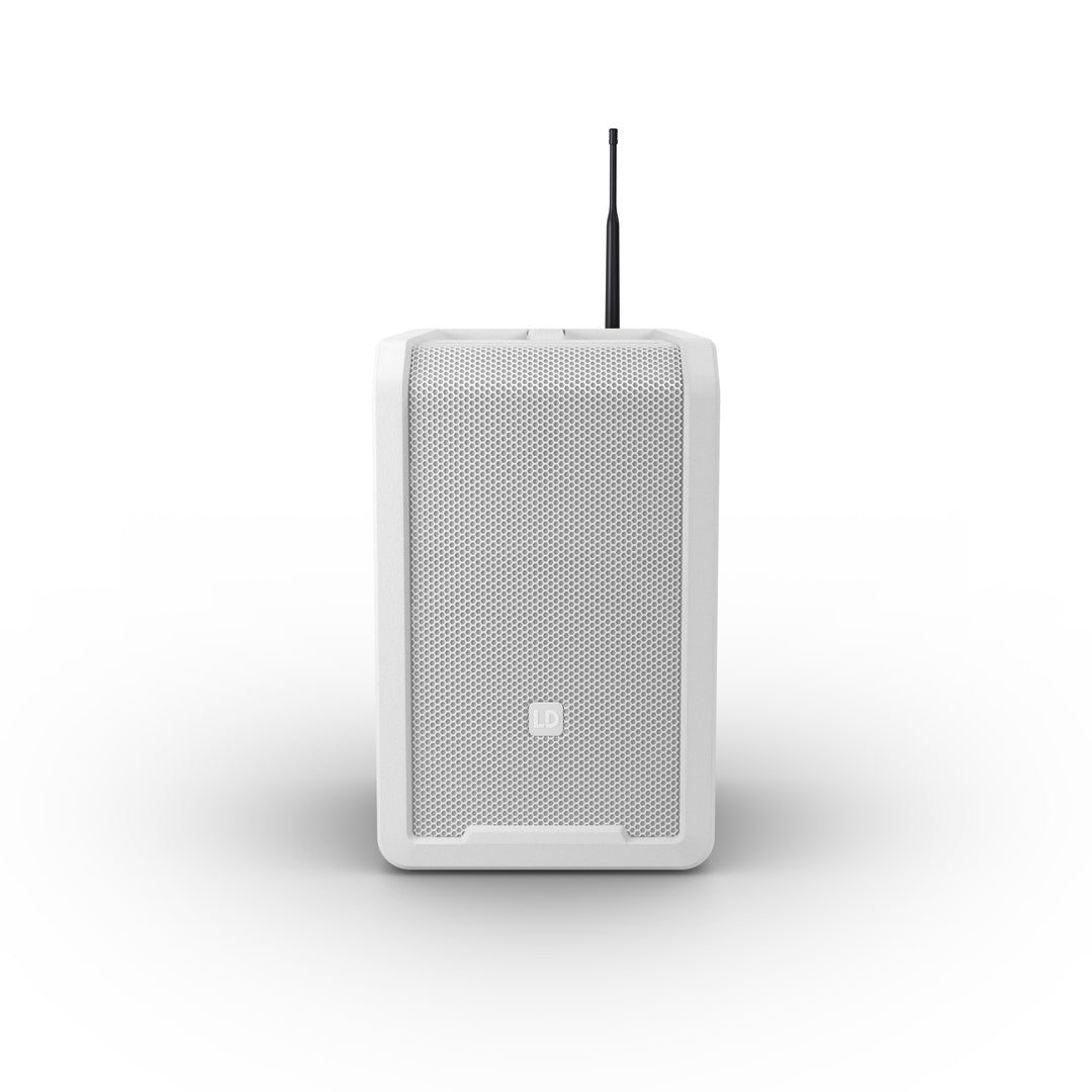 LD Systems ANNY® 8 HHD B8 W - Bærbar batteridrevet Bluetooth® PA-højttaler med mixer og 1x trådløs håndholdt mikrofon, ren hvid