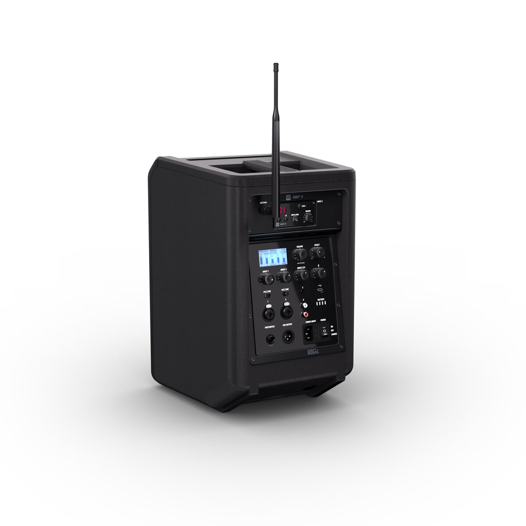 LD Systems ANNY® 8 HHD B8 - Bærbar batteridrevet Bluetooth® PA-højttaler med mixer og 1 x trådløs håndholdt mikrofon, Stage Black