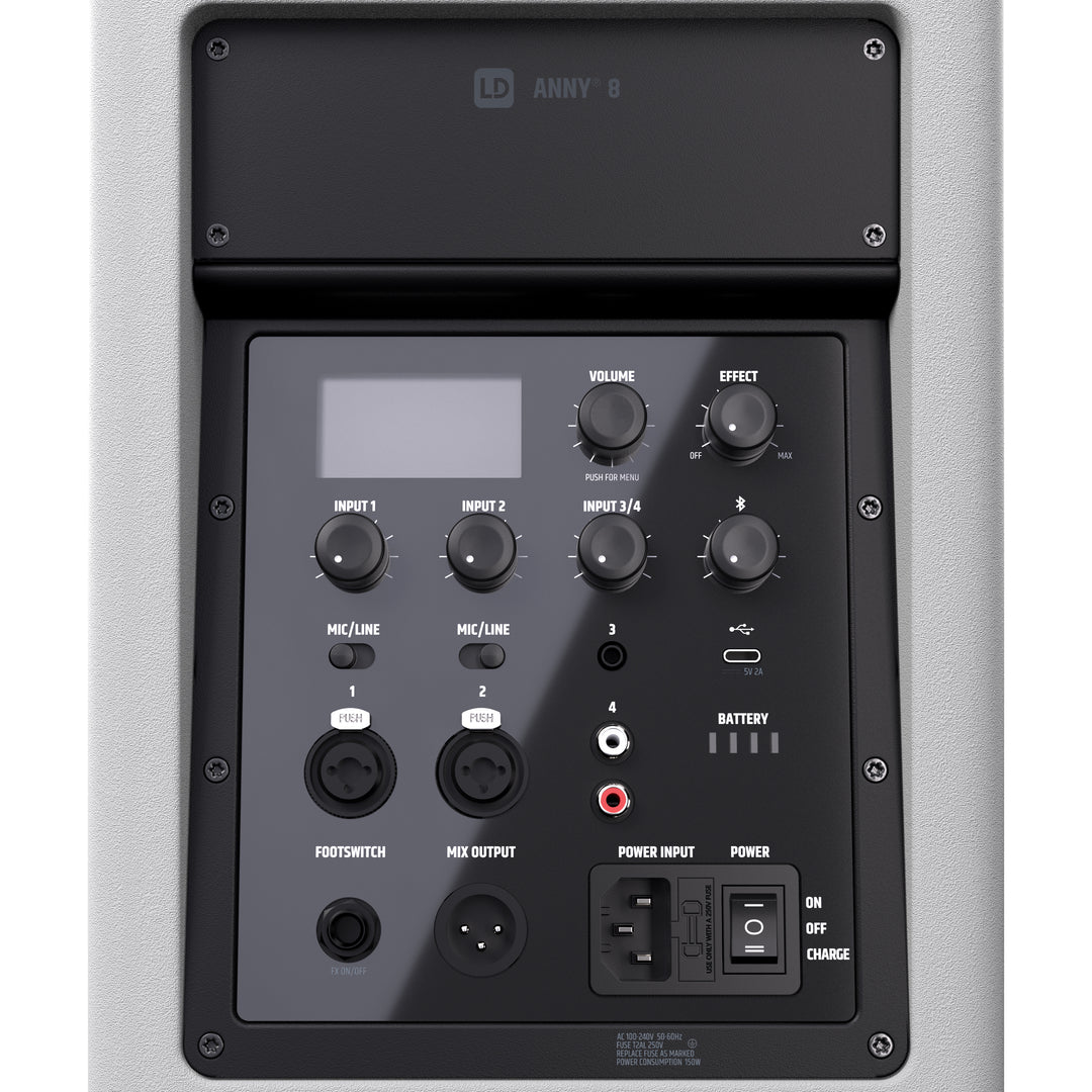 LD Systems ANNY® 8 W - Transportabel batteridrevet Bluetooth® PA-højttaler med mixer, ren hvid
