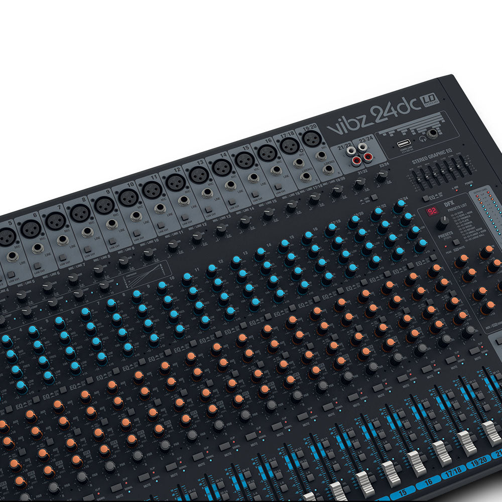 LD Systems VIBZ 24 DC - 24-kanals mixerkonsol med DFX og kompressor