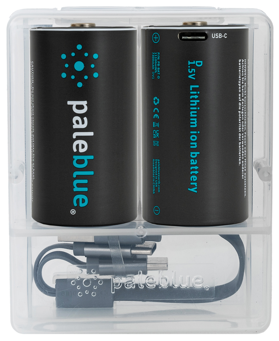 Pale Blue Li-Ion Rechargeable D Battery 2 pack of Dcells with 2x1 USB-C cable