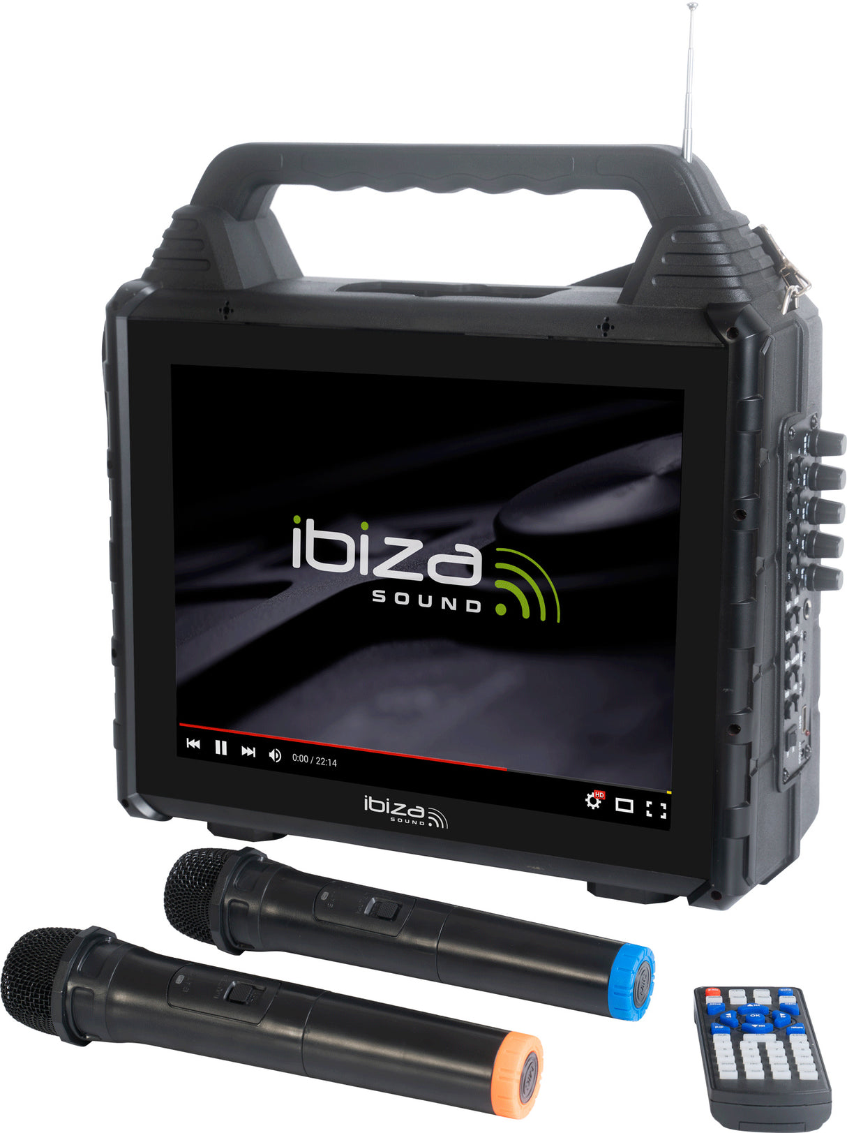 Transportabel Karaoke Anlæg m. Skærm og 2 Mikrofoner