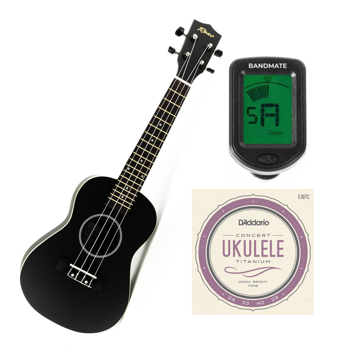 Reno RU300 Grand Koncert Ukulele (Sort) Startpakke