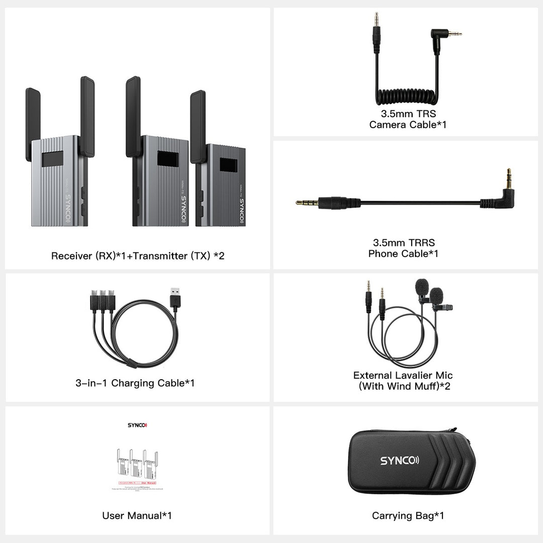 Synco trådløst mikrofonsæt 2 TX / 1 RX UHF 525 MHz-539.7 MHz