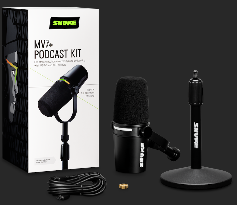 Shure MV7+ Podcast Mikrofon m. Stativ