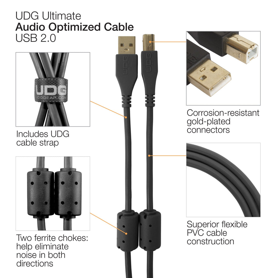 UDG Ultimate Audio Cable USB 2.0 A-B Sort Angled 2m