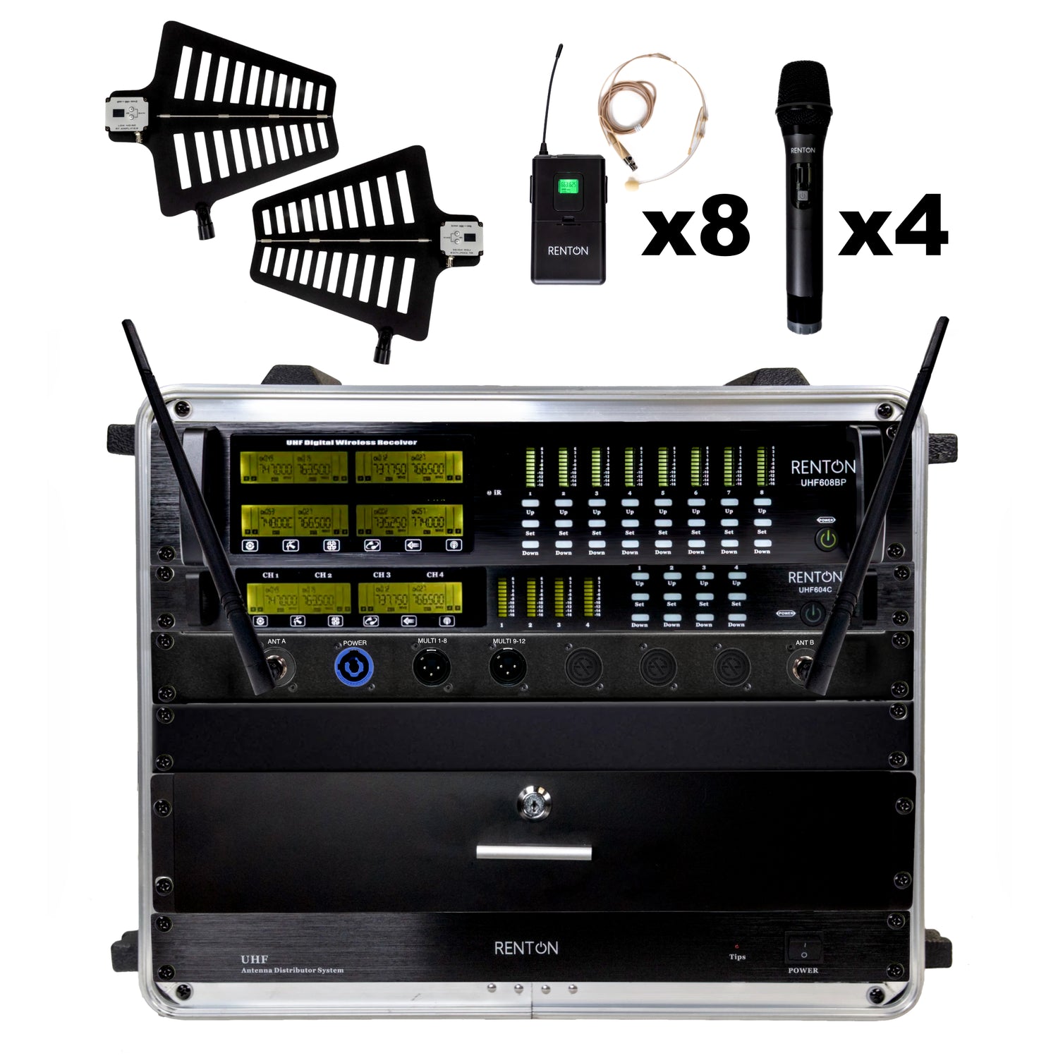 Renton Rack Trådløst Kombi System (4 Håndholdt + 8 Headset)