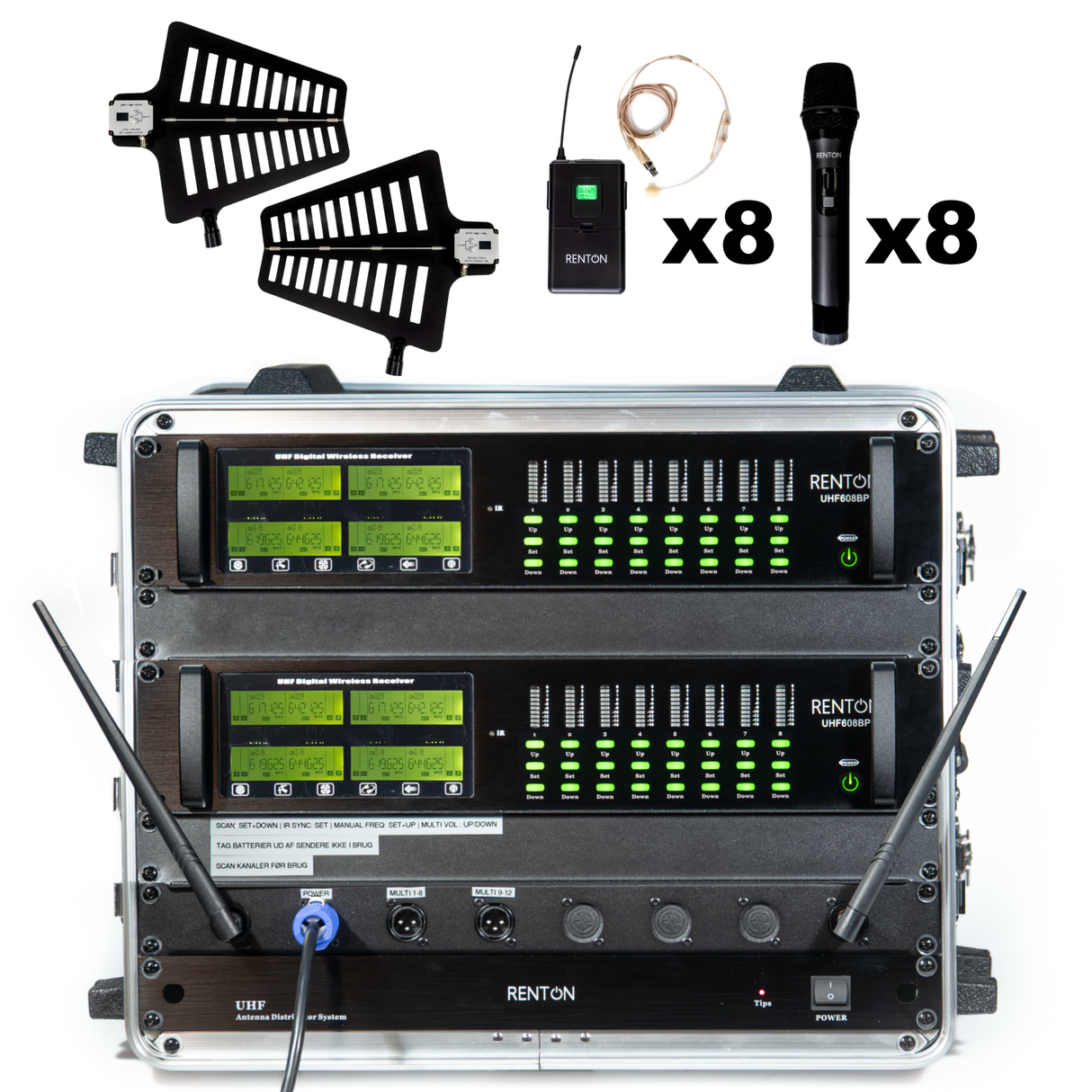 Renton Rack Trådløst Kombi System (8 Håndholdt + 8 Headset)