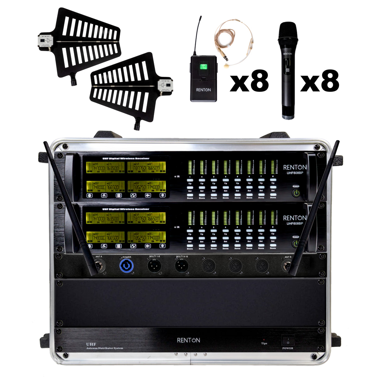 Renton Rack Trådløst Kombi System (8 Håndholdt + 8 Headset)
