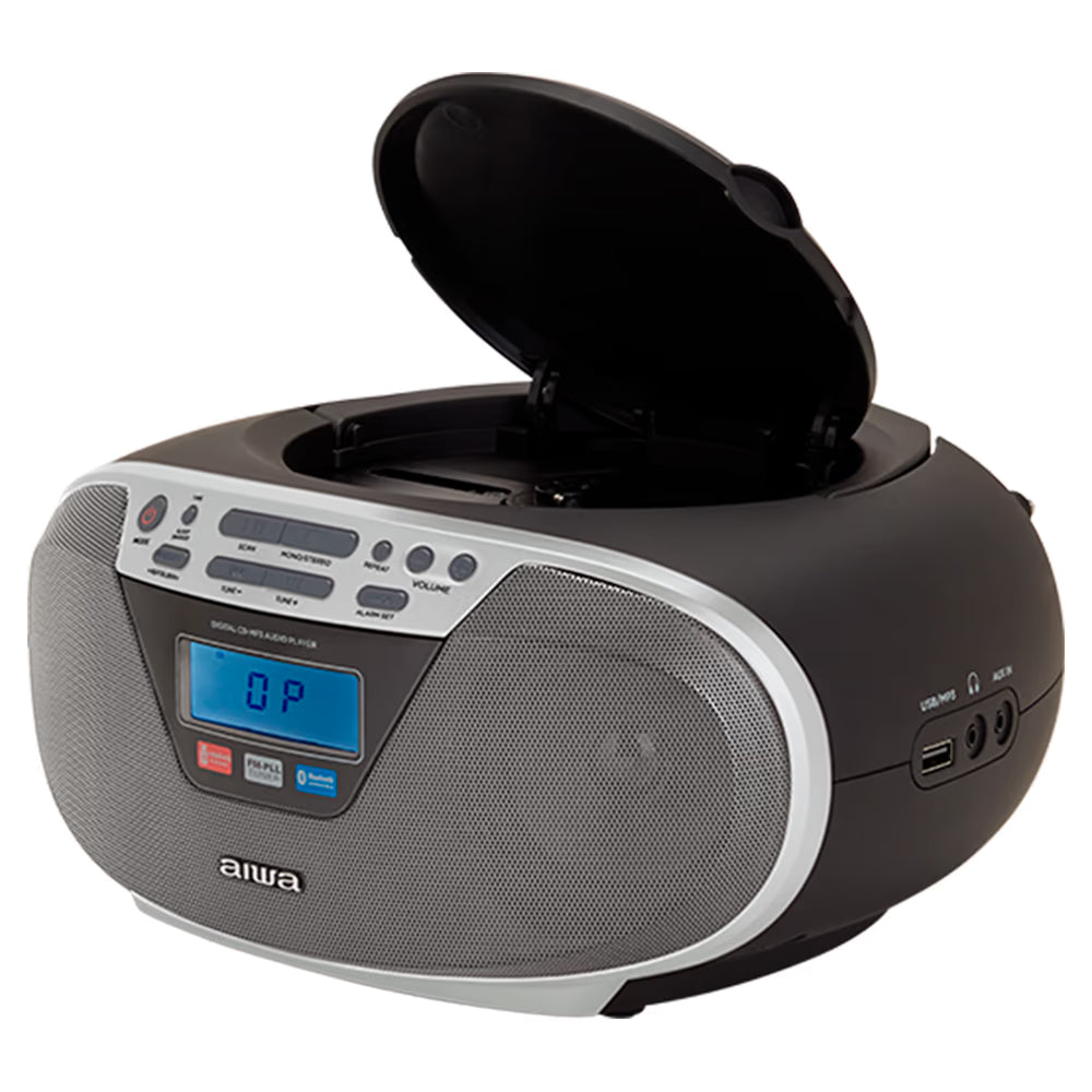 AIWA CDT-200 Boombox – CD, Bluetooth, USB & FM-radio, sølv