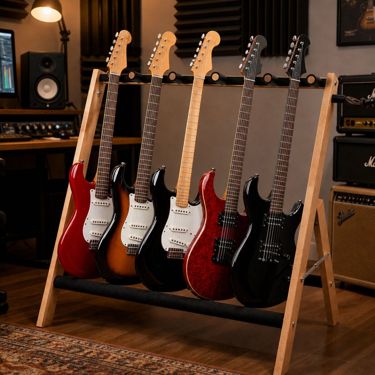 DNA GS5 Guitarstativ til 5 Guitarer - Foldbart Stativ i Bøgetræ