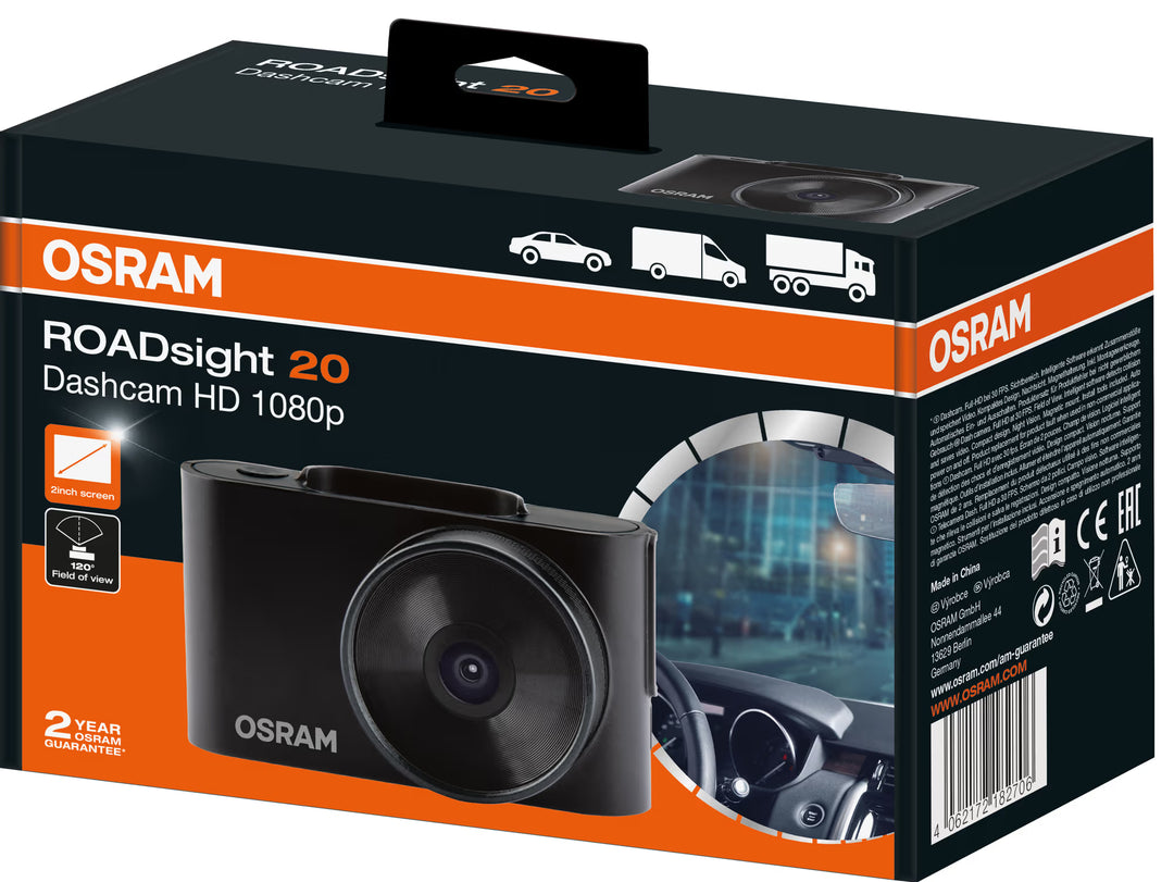OSRAM ROADsight 20 Bilkamera – Full HD 1080p Dashcam med 120° vidvinkel