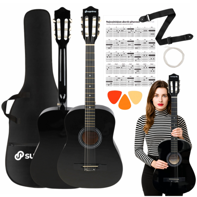 Suprimo CGS2 BK Klassisk Guitar 4/4 – Sort Begyndersæt