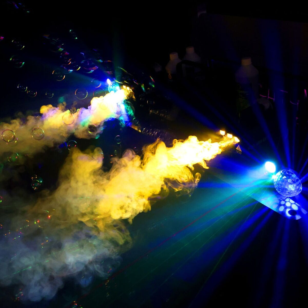 Light4Me GIG SET 2 Festpakke – Røgmaskine, Boblemaskine & 4-i-1 Lyseffekt