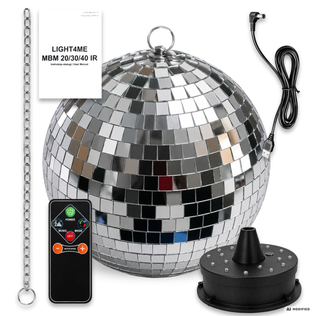 Light4Me Spejlkugle 20 cm med LED, Motor og Fjernbetjening