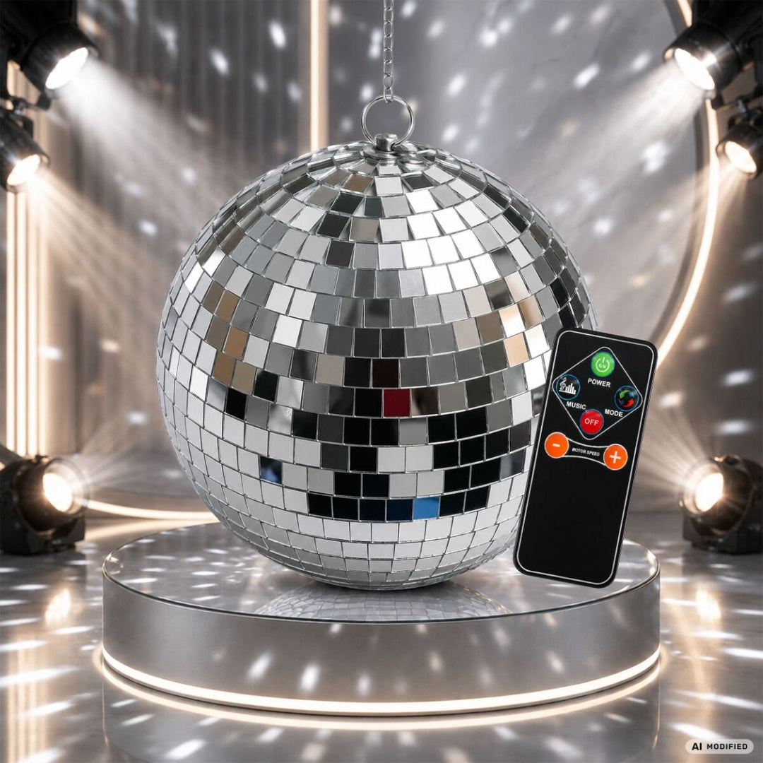 Light4Me Spejlkugle 20 cm med LED, Motor og Fjernbetjening
