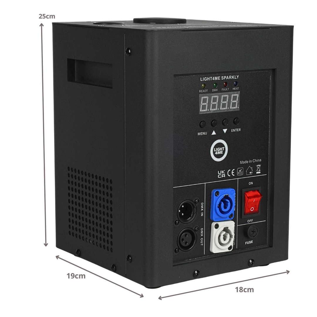 Light4Me SPARKLY Cold Spark Maskine 600W DMX med trådløs fjernbetjening