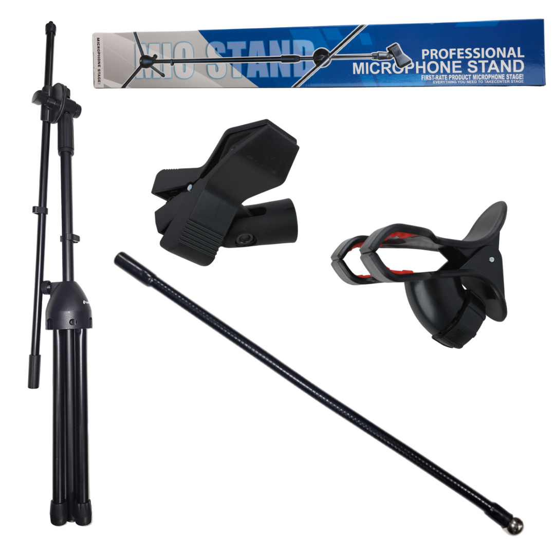 Mikrofonstativ med Boom Arm, Smartphoneholder og Gooseneck