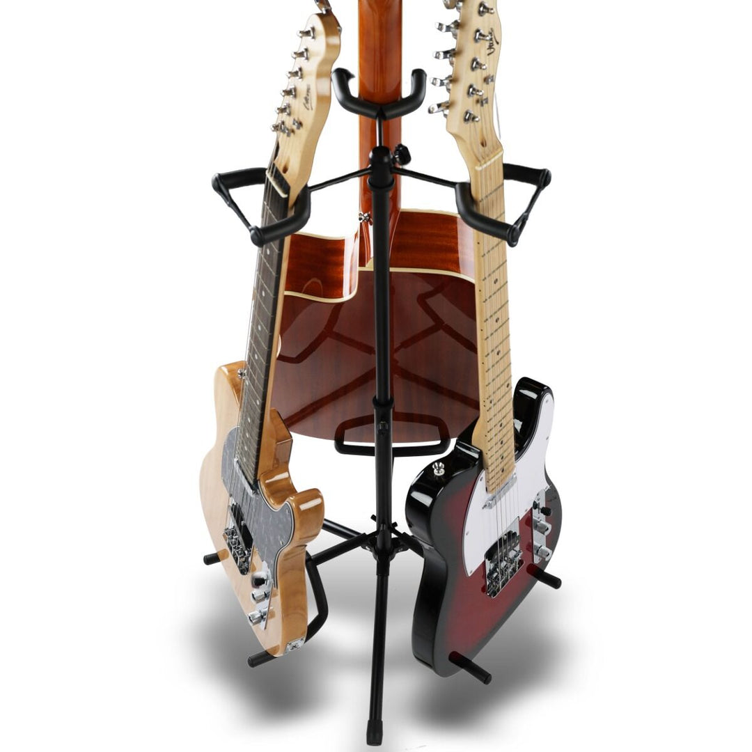 Guitarstativ til 3 Guitarer - Sort Foldbart Stålstativ