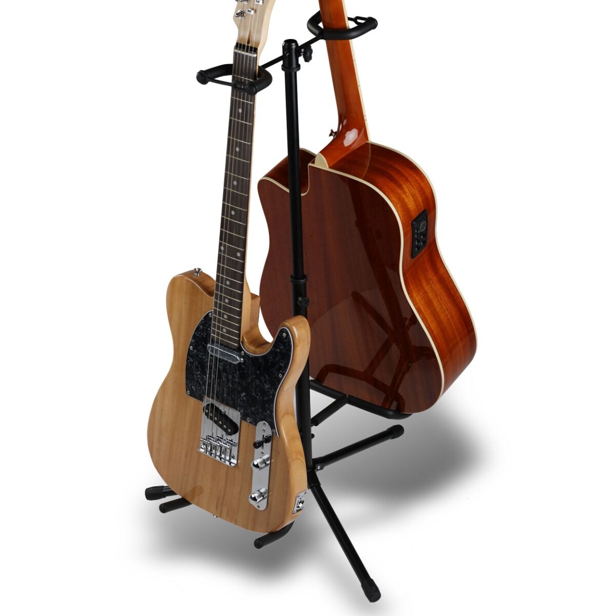 Guitarstativ til 2 Guitarer - Sort Foldbart Stålstativ
