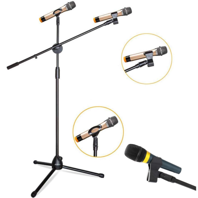 Mikrofonstativ med Boom Arm, Smartphoneholder og Gooseneck