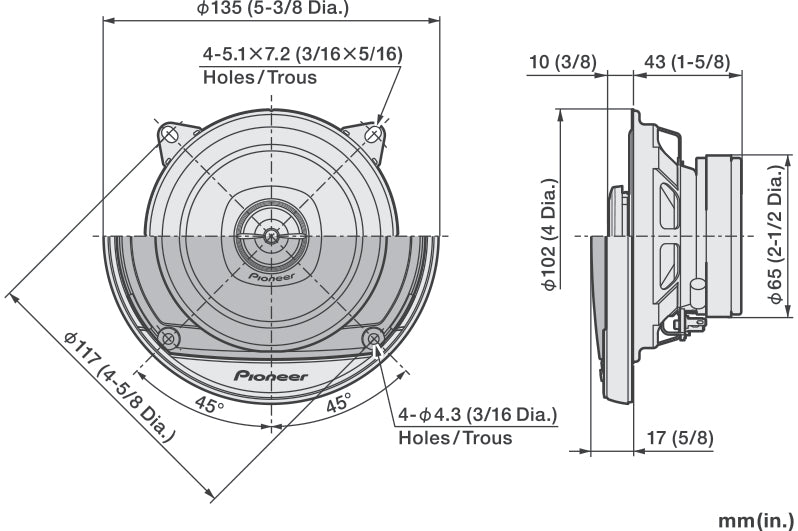 Pioneer TS-A1081F  2-vejs Bilhøjttalere (10cm, 4")