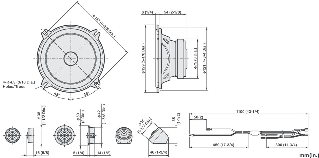 Pioneer TS-A1301C 2-vejs Komponentsystem (300W)