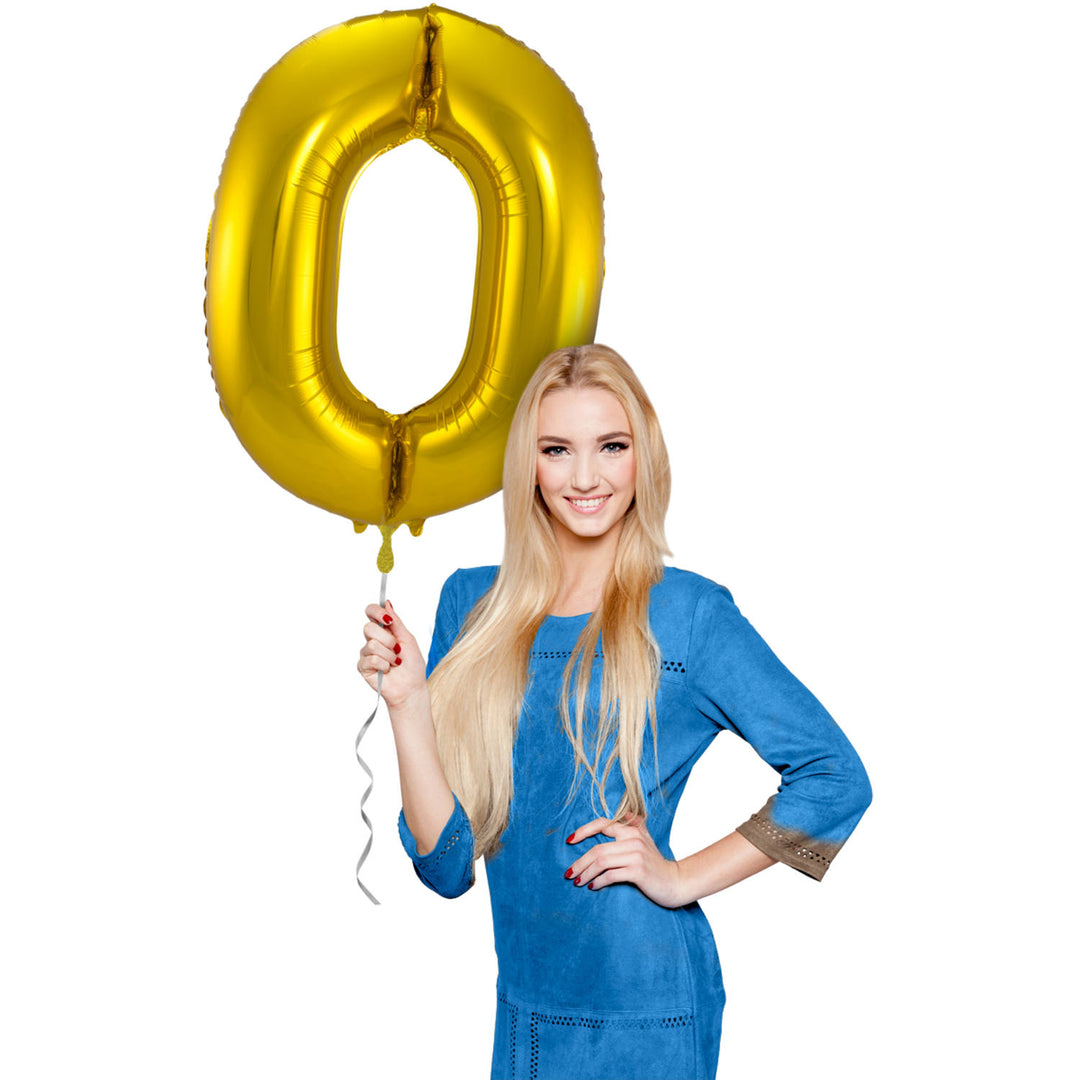 0 Formet Nummer Folieballon (Guld, 86 cm)