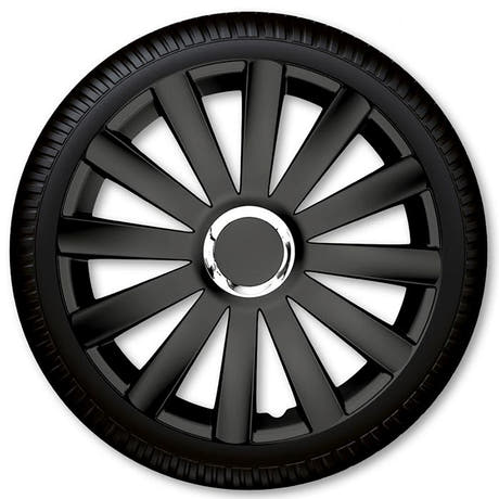 14" Spyder Pro sort hjulkapselsæt